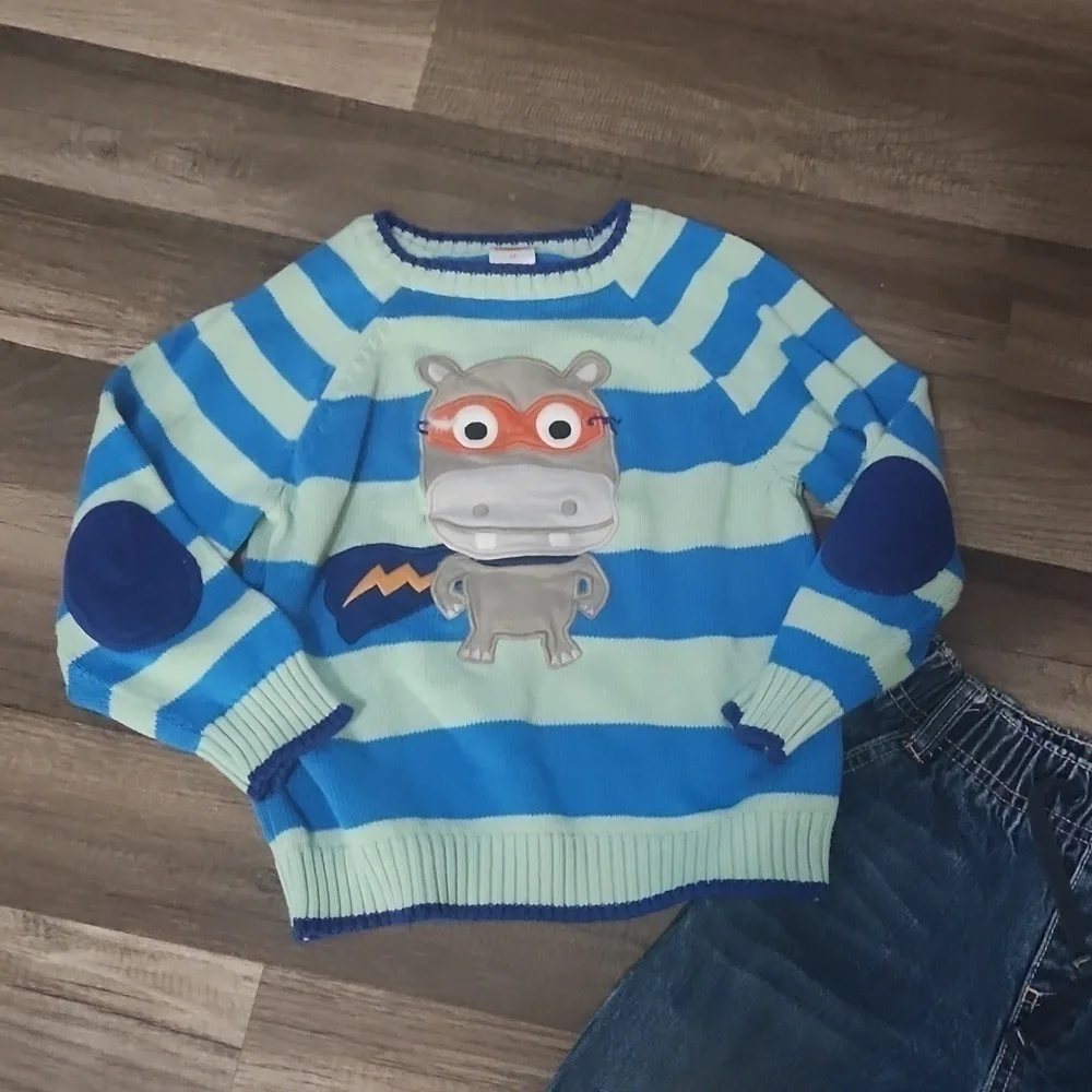 Gymboree 2PC set Vintage Size 3T Super Hippo Vintage Sweater Paired with Jeans